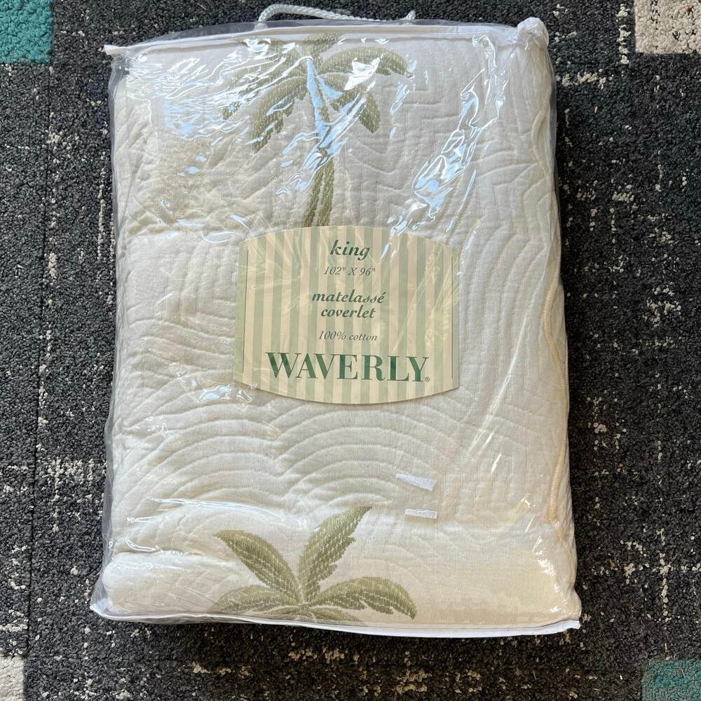 Waverly matelasse quilted coverlet with embroidered palm trees